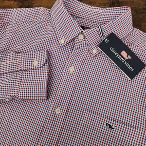 NEW Vineyard Vines Mens Classic‎ Button Down Red White Blue Seersucker Sz Small